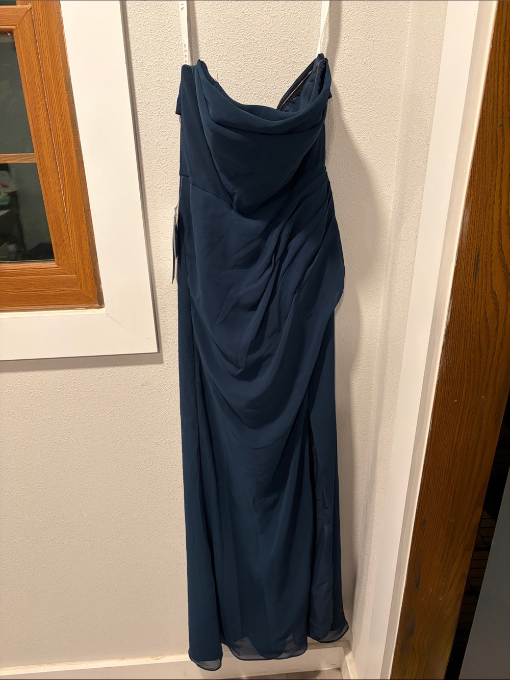 Azazie Midnight Blue Draped Maxi Gown
